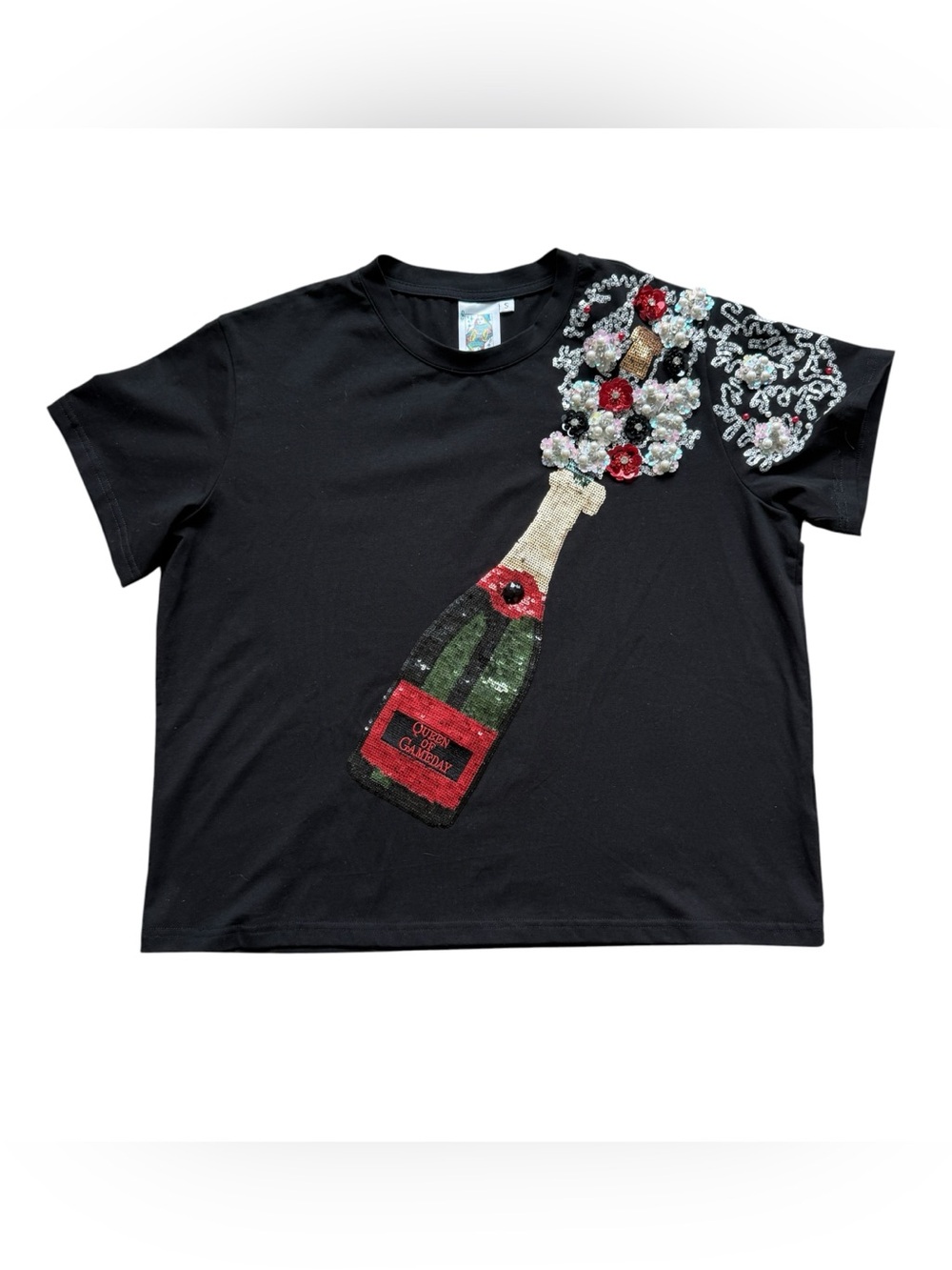 Queen of Sparkles Sequin Champagne Tee S Georgia Alabama SEC Football Tailgate